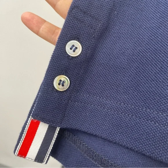 Thom Browne Blue Short Sleeve Tee with White Stripe Detail
